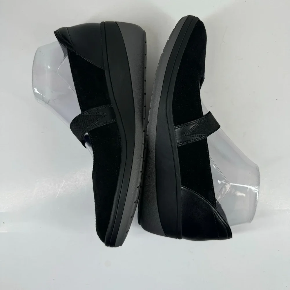 Vionic Juide Women's US 9.5 Black Suede Orthotic Mary Jane Casual Wedge Shoes